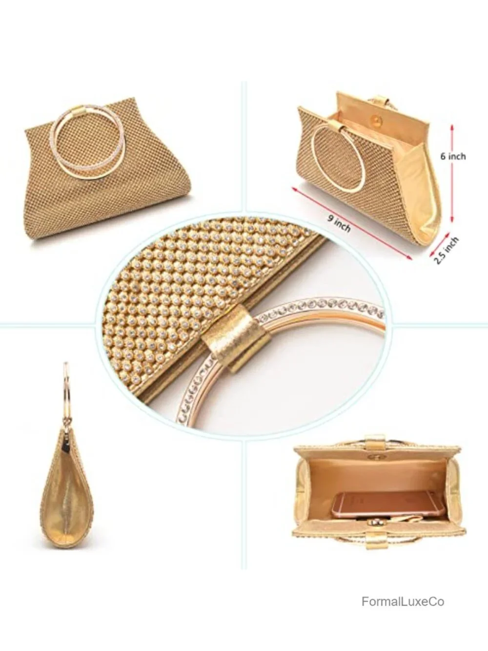 Crystal Clutch Evening Bag with Wristlet Rhinestone Handbag